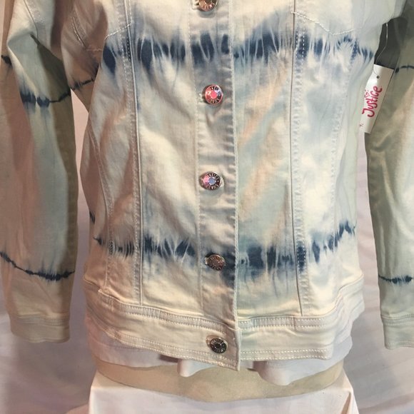 Justice Girl's Youth Size 18/20 Tie Dye Blue Denim Jacket Boho New with Tags - Picture 4 of 16